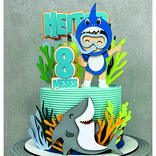 Arquivo Topo de Bolo Baby Shark Tubarão Menino - EM CAMADAS