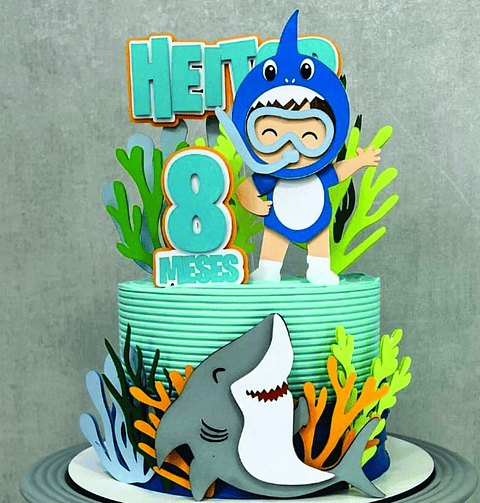 Arquivo Topo de Bolo Baby Shark Tubarão Menino - EM CAMADAS