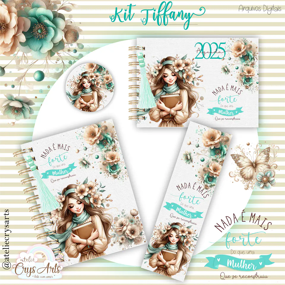Arquivo Encadernação Mulher Floral Azul Tifanny - CRYS ARTS 4