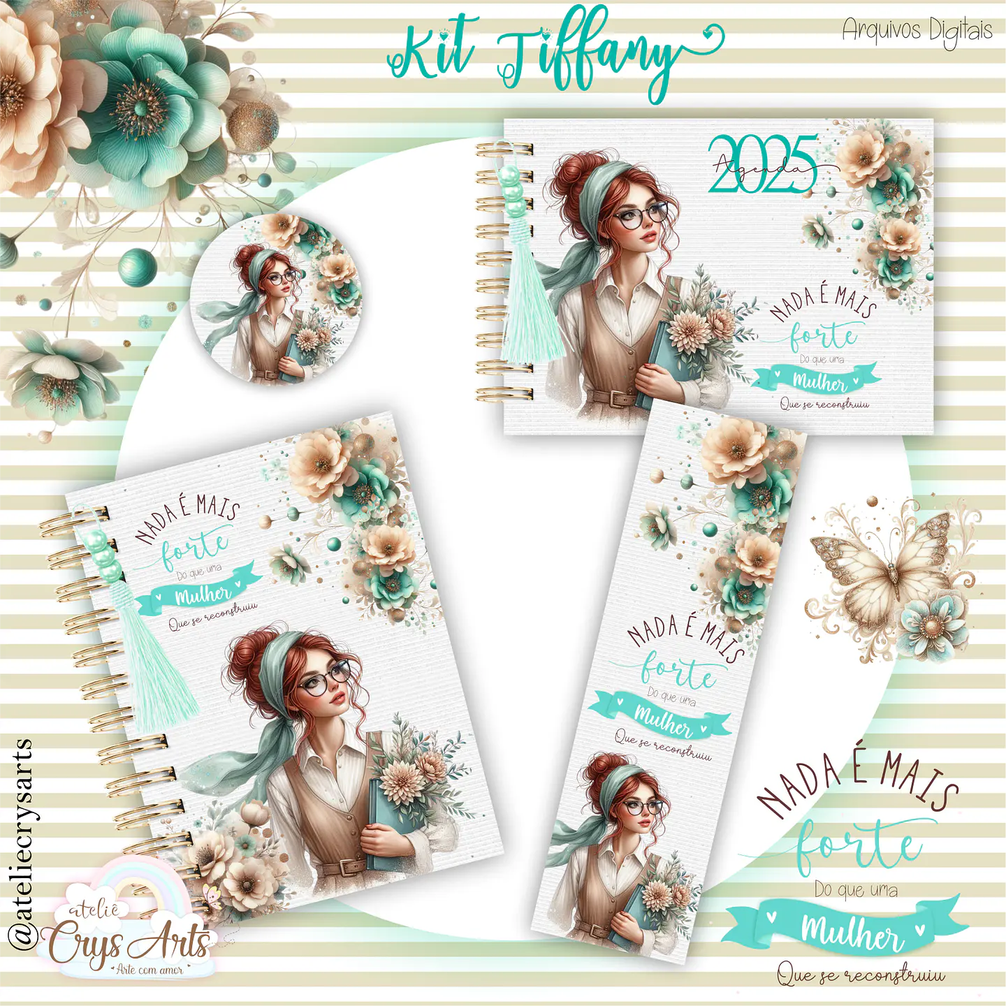 Arquivo Encadernação Mulher Floral Azul Tifanny - CRYS ARTS 6