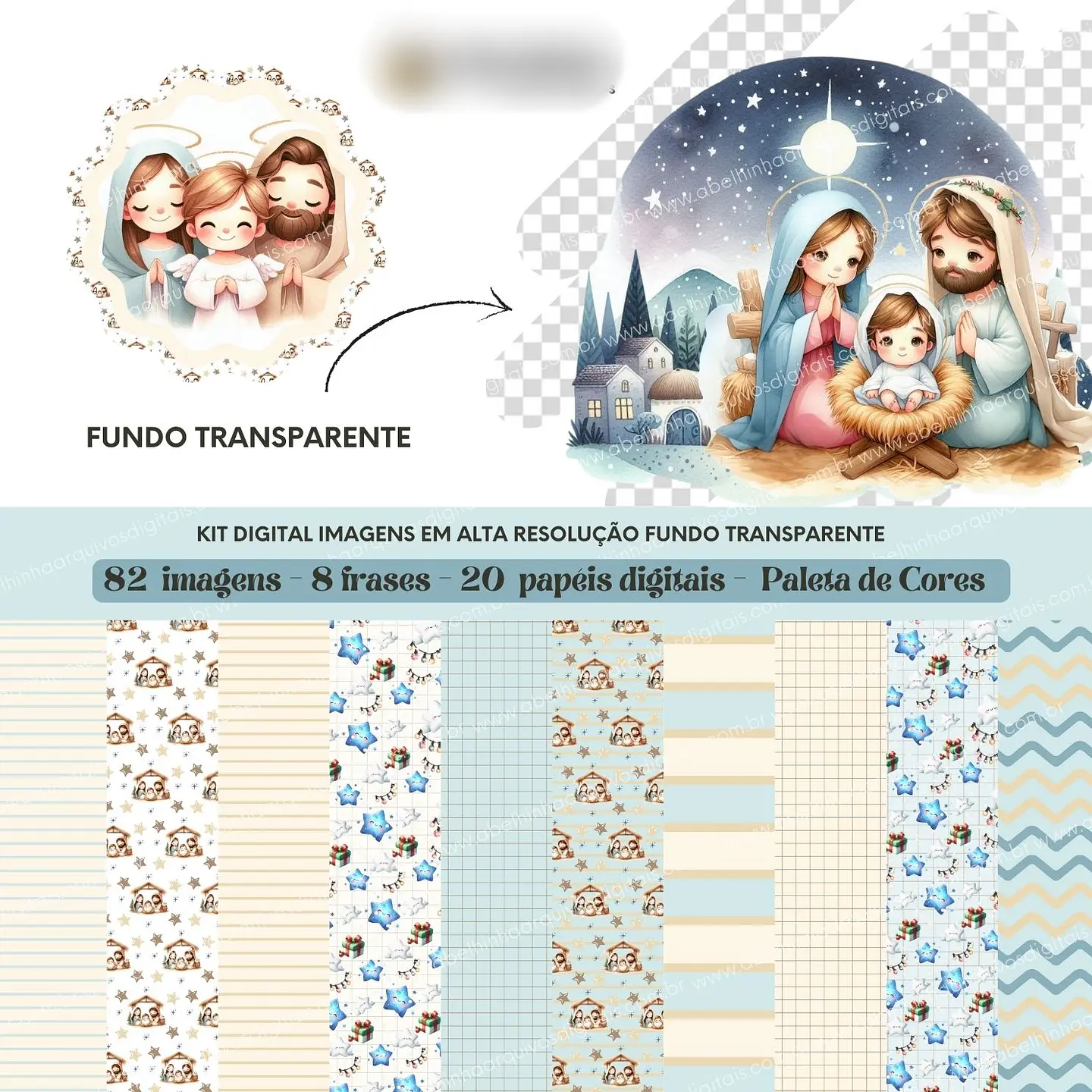 Kit Digital Natal Cristão Azul - Abelhinha 2