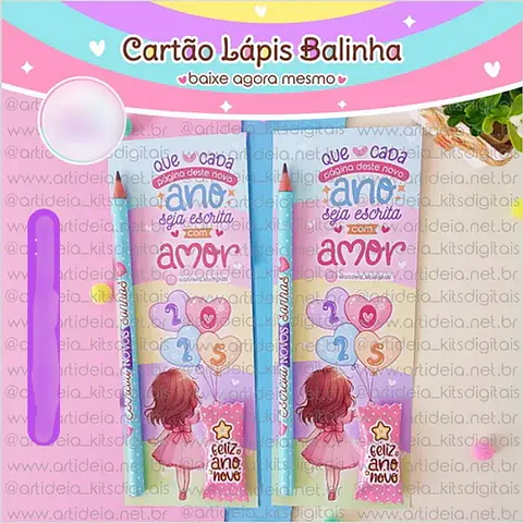 Arquivo Ano Novo Card Lápis e Balinha 2025 - Art Ideia