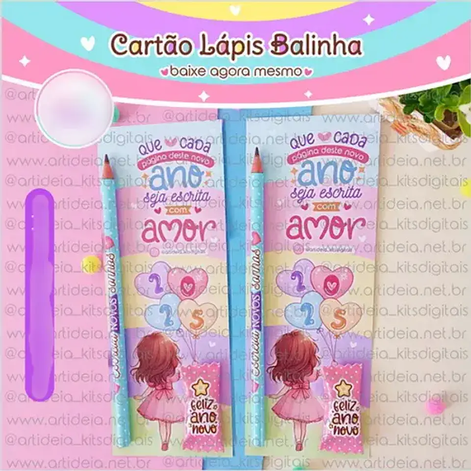 Arquivo Ano Novo Card Lápis e Balinha 2025 - Art Ideia 1