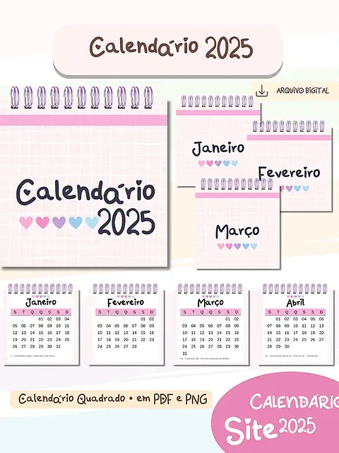  Arquivo Calendário 2025 Quadrado 14x14cm - Bia Shaina