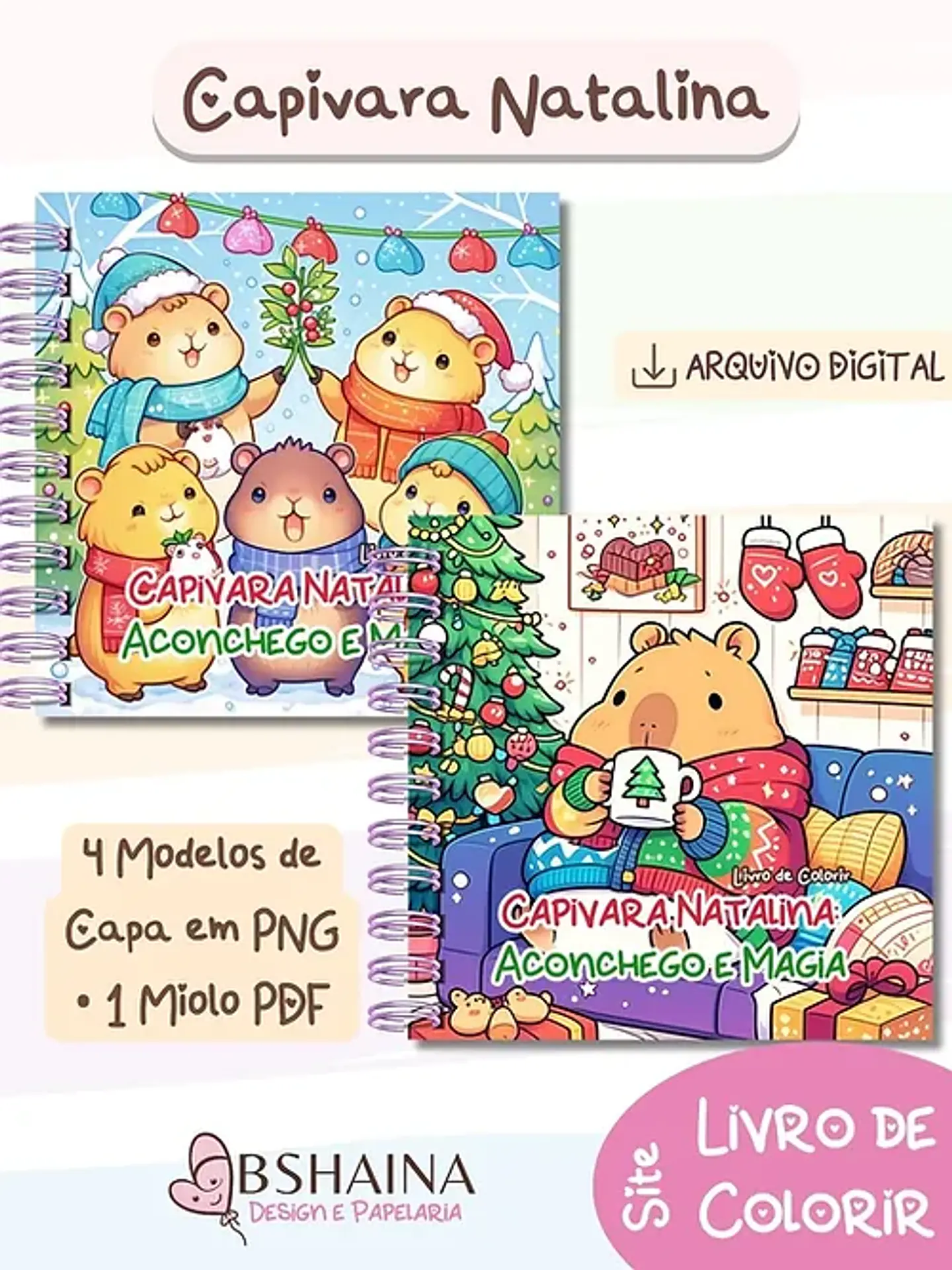 Arquivo Natal Livro de Colorir Capivara Natalina - Bia Shaina 2