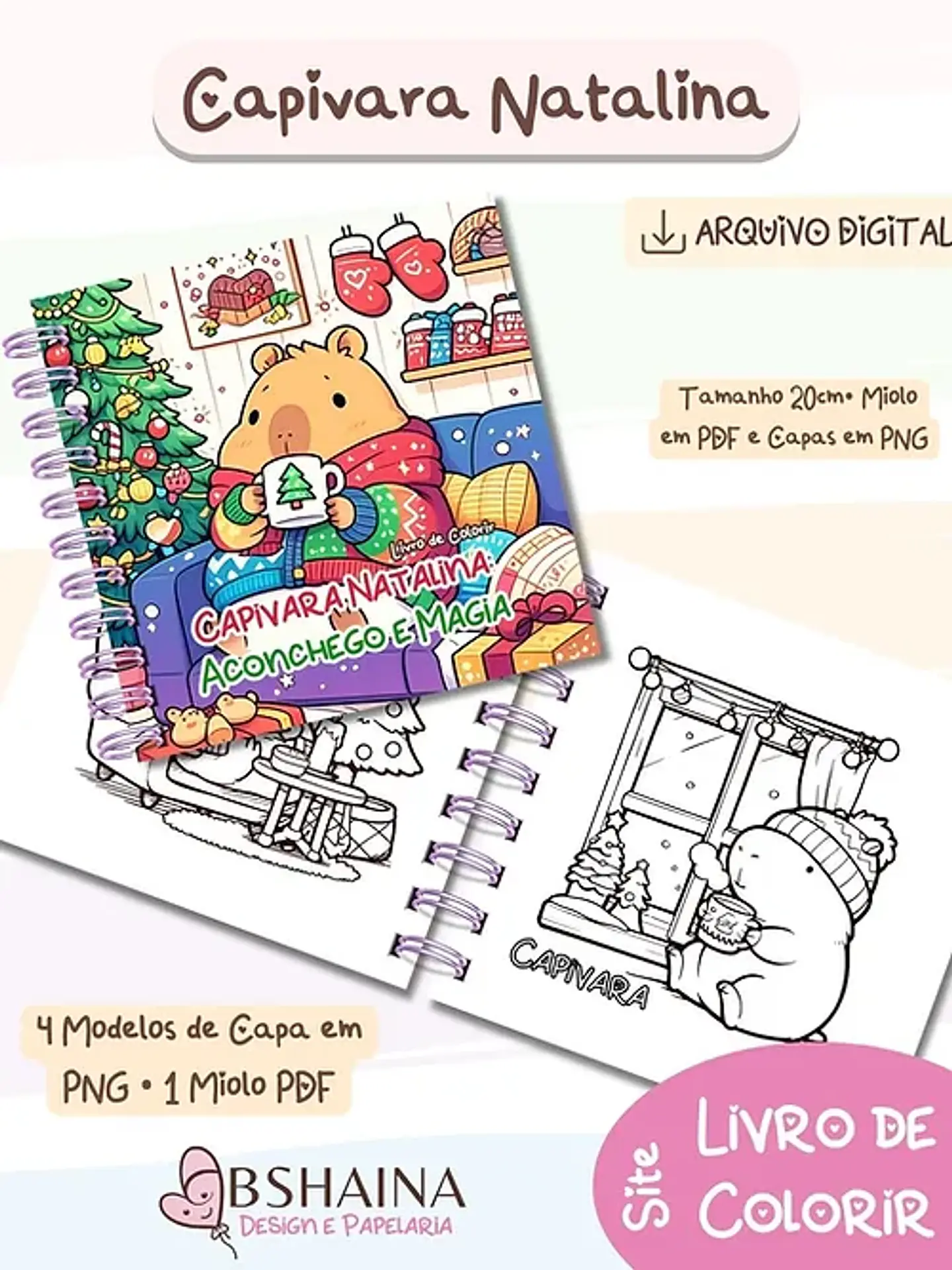 Arquivo Natal Livro de Colorir Capivara Natalina - Bia Shaina 3