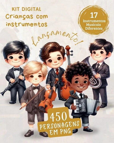 Kit Digital Meninos com Instrumentos Músicais JW - BICHO PAPEL