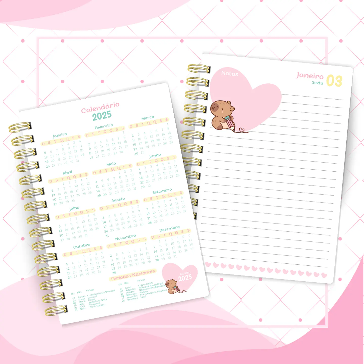 Arquivo Agenda A5 Capy Cute Capivara 2025 - CUTE CORTE 5