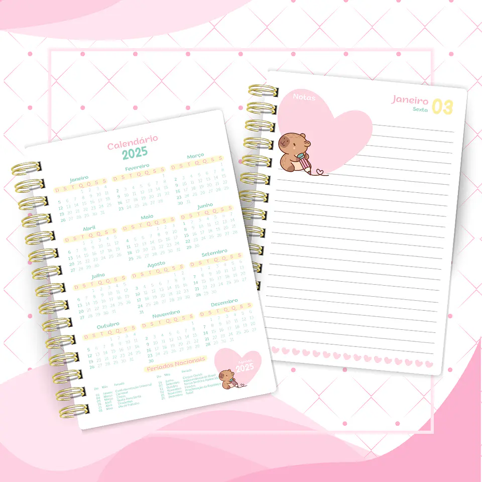 Arquivo Agenda A5 Capy Cute Capivara 2025 - CUTE CORTE 5