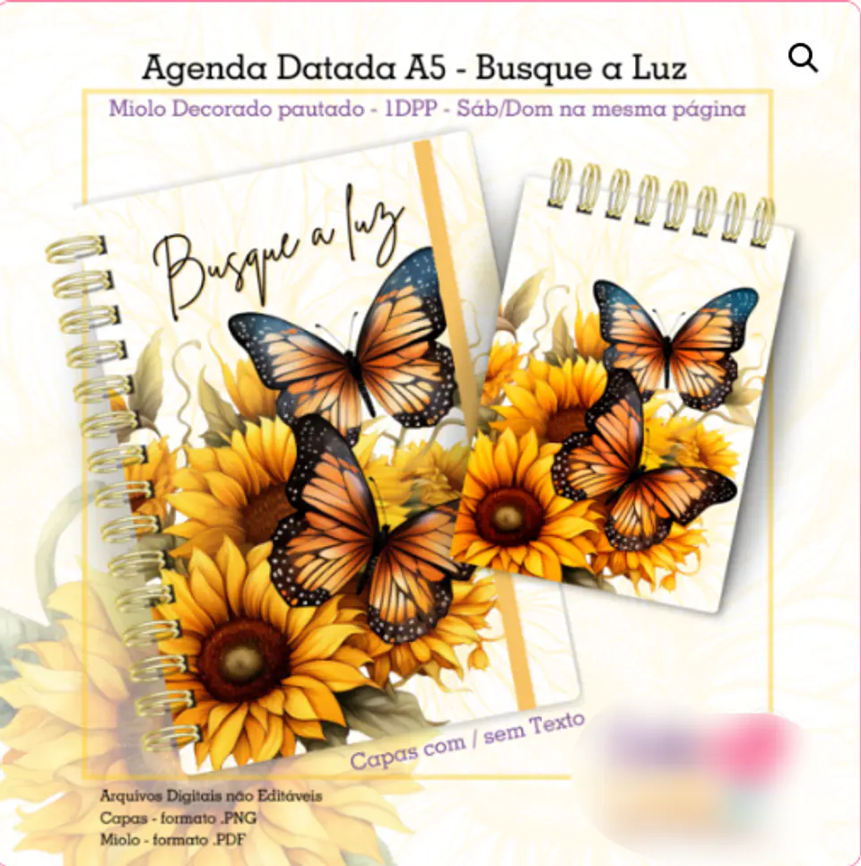 Arquivo Agenda Datada A5 Girassol Borboletas Busque a Luz - Cute Corte 1