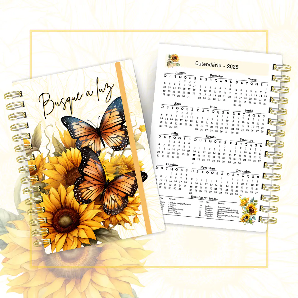 Arquivo Agenda Datada A5 Girassol Borboletas Busque a Luz - Cute Corte 2