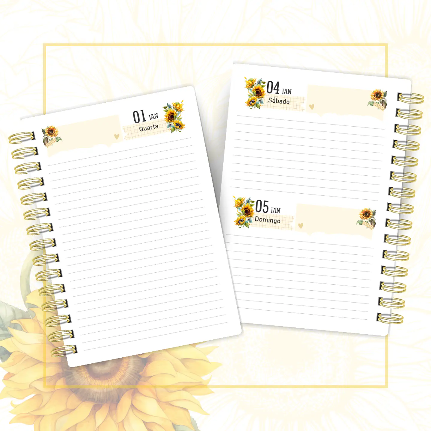 Arquivo Agenda Datada A5 Girassol Borboletas Busque a Luz - Cute Corte 3