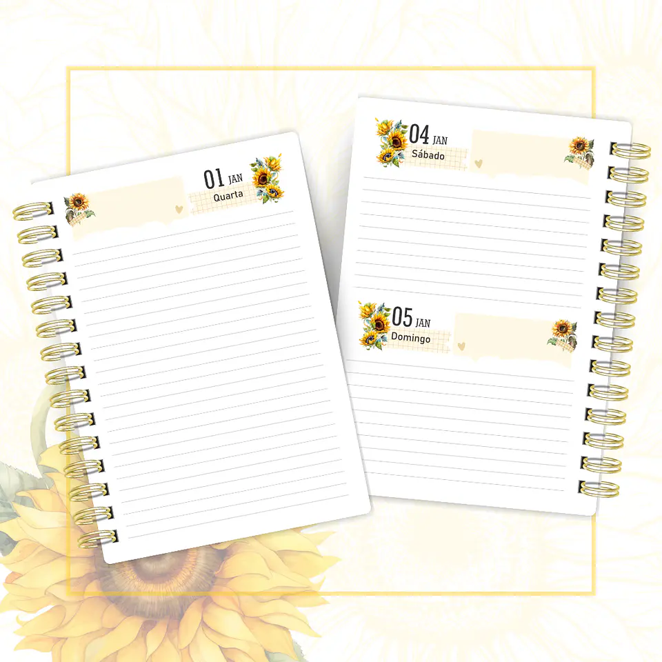 Arquivo Agenda Datada A5 Girassol Borboletas Busque a Luz - Cute Corte 3