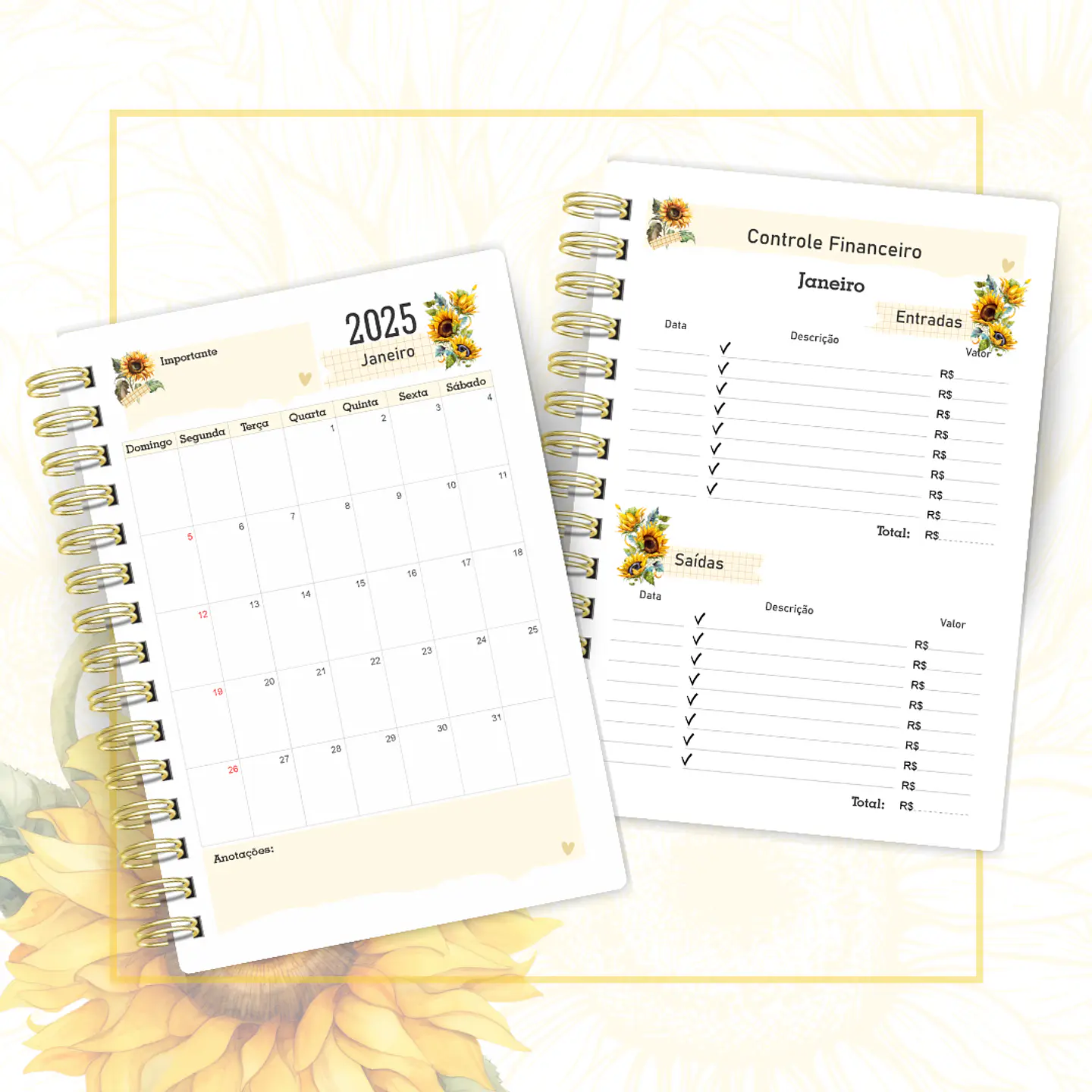 Arquivo Agenda Datada A5 Girassol Borboletas Busque a Luz - Cute Corte 4