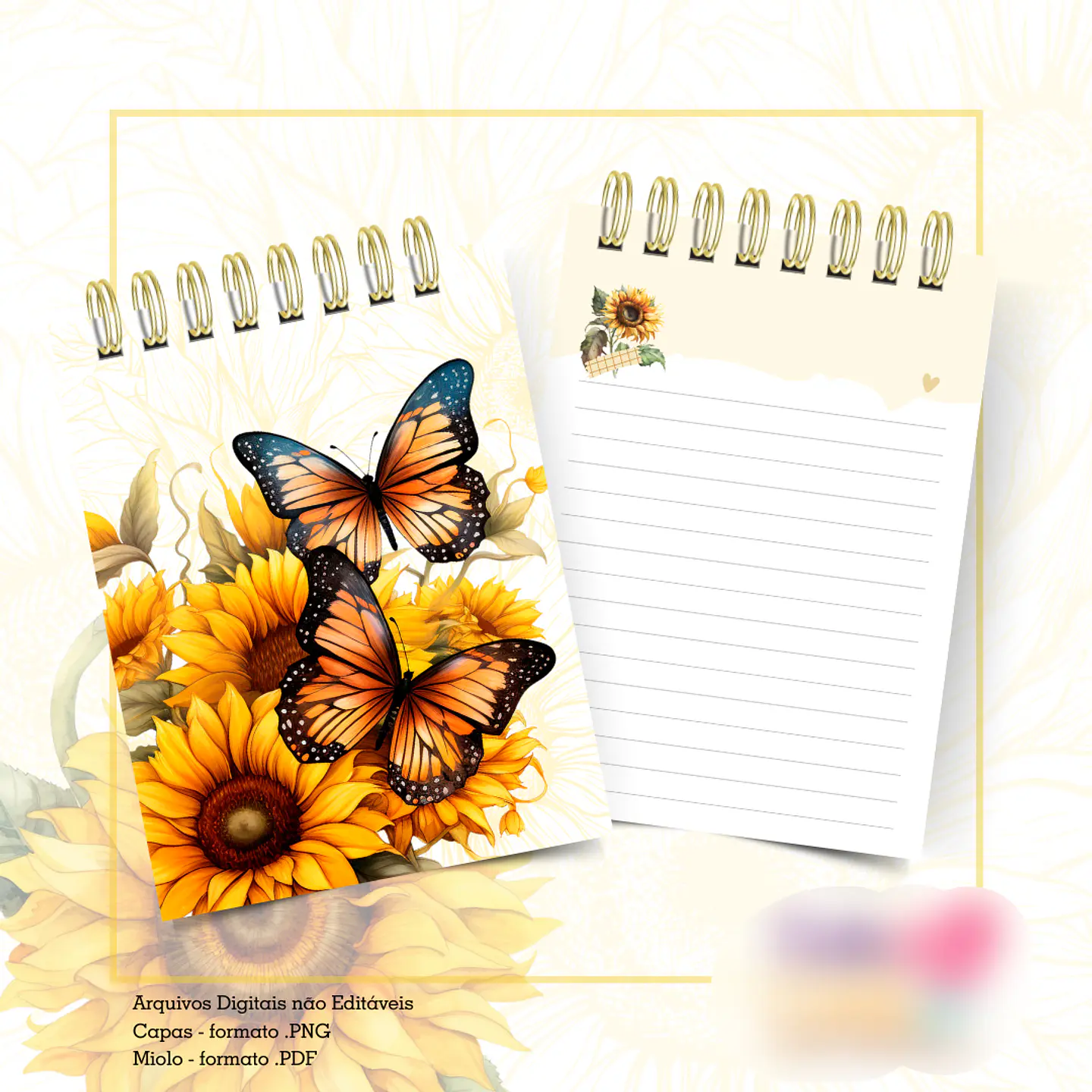 Arquivo Agenda Datada A5 Girassol Borboletas Busque a Luz - Cute Corte 5