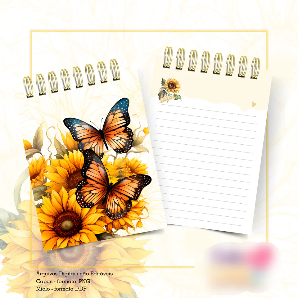 Arquivo Agenda Datada A5 Girassol Borboletas Busque a Luz - Cute Corte 5