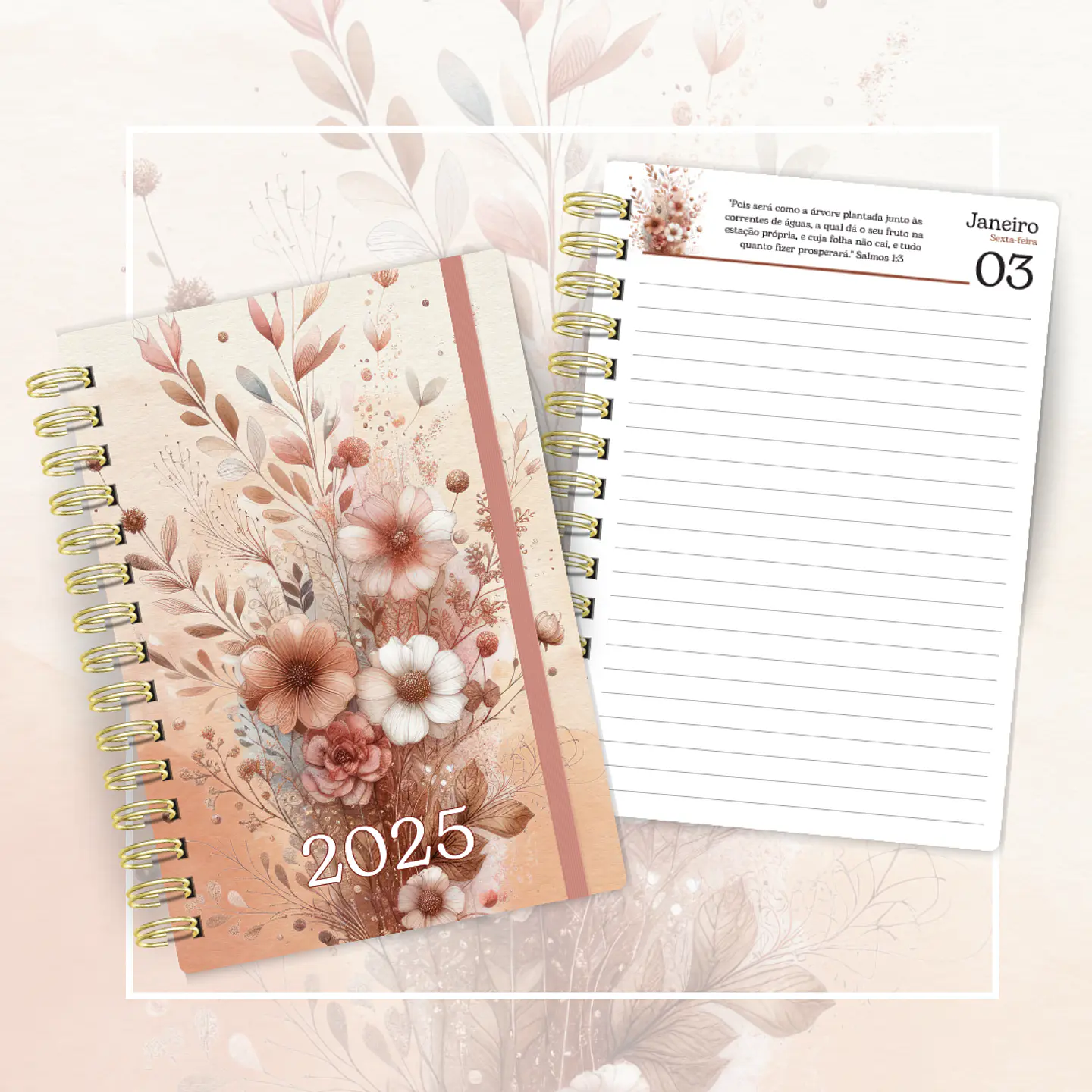 Arquivo Agenda Versículos Floral 2025 + Bloquinho - Cute Corte 2
