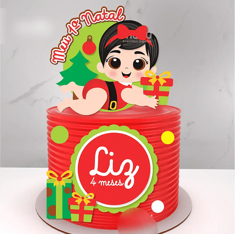Arquivo Topo de Bolo Natal Baby Meu 1º Natal - EM CAMADAS