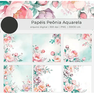 Kit Digital Floral Peônias Aquarela - tutti