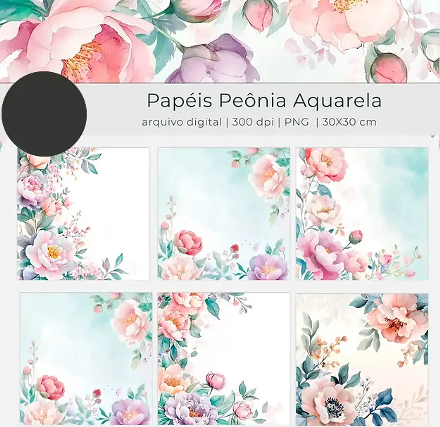Kit Digital Floral Peônias Aquarela - tutti 2