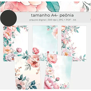 Kit Digital Floral Aquarela Peônias A4 - tutti