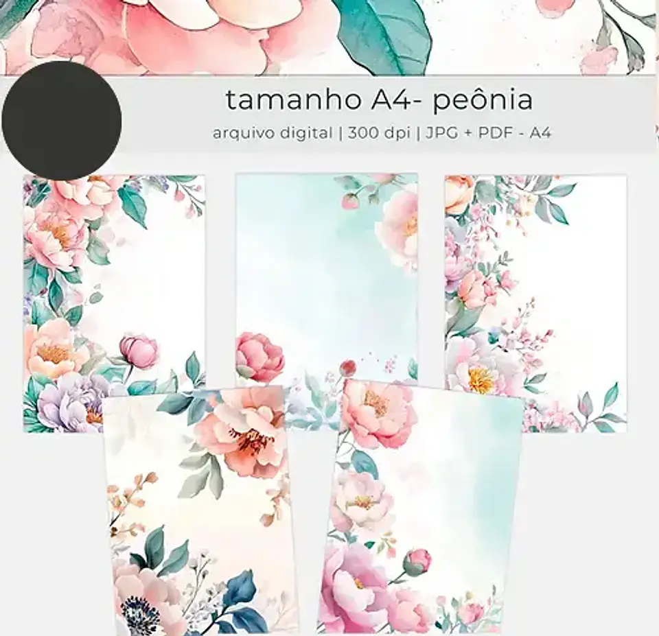 Kit Digital Floral Aquarela Peônias A4 - tutti 1