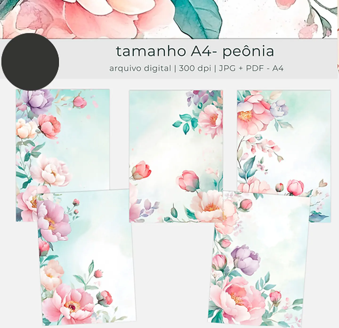 Kit Digital Floral Aquarela Peônias A4 - tutti 2