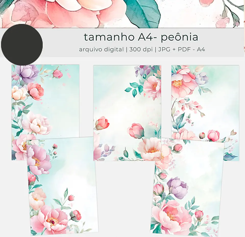 Kit Digital Floral Aquarela Peônias A4 - tutti 2