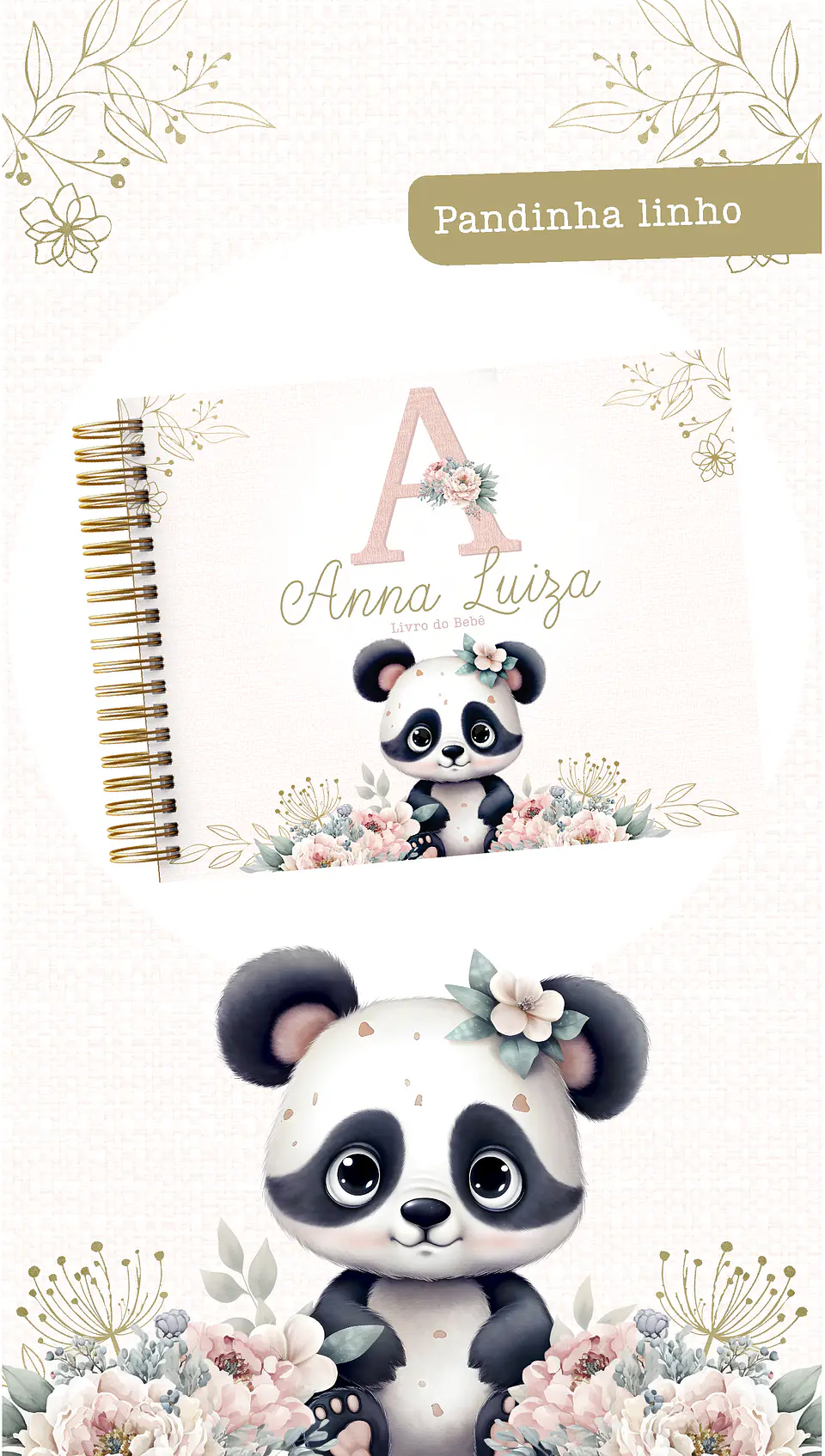 Arquivo Encadernação Baby Panda Linho Rosa Alfabeto - PAMELLA 2
