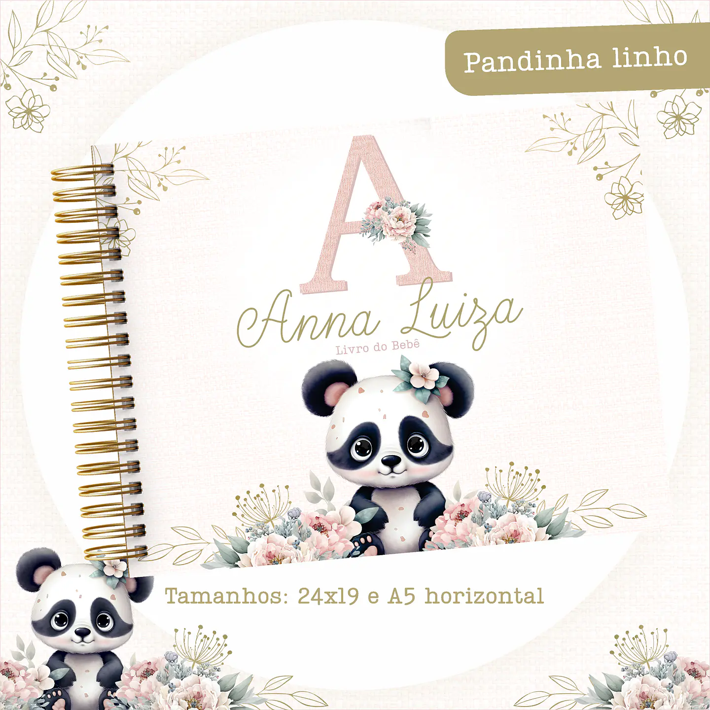 Arquivo Encadernação Baby Panda Linho Rosa Alfabeto - PAMELLA 4