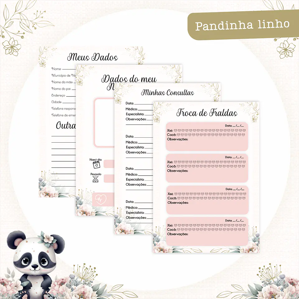 Arquivo Encadernação Baby Panda Linho Rosa Alfabeto - PAMELLA 6