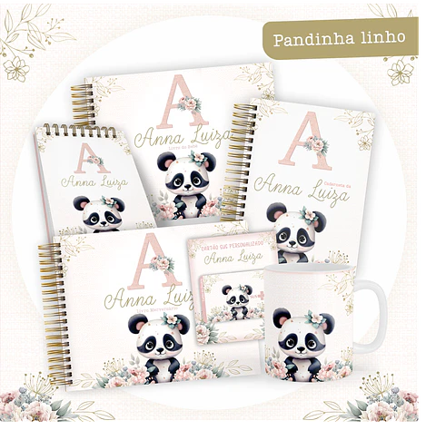 Arquivo Encadernação Baby Panda Linho Rosa Alfabeto - PAMELLA