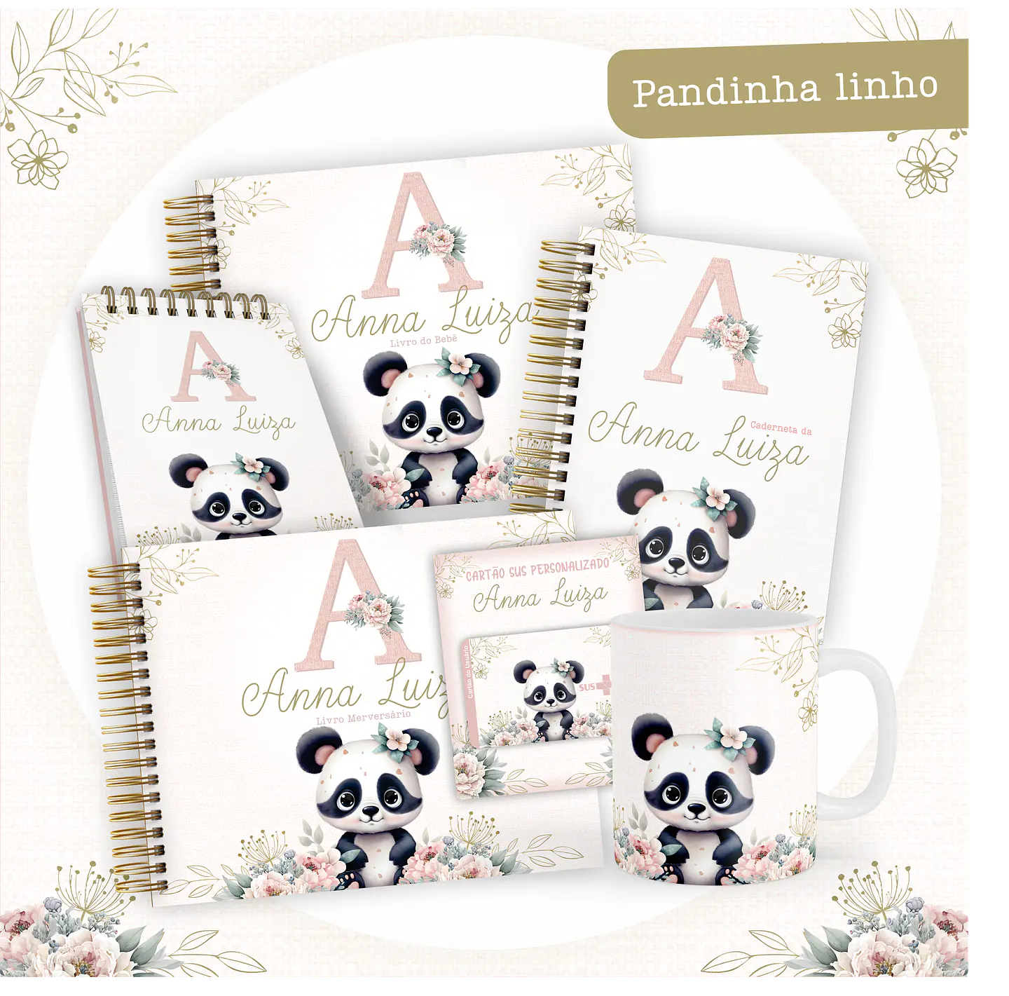 Arquivo Encadernação Baby Panda Linho Rosa Alfabeto - PAMELLA 1