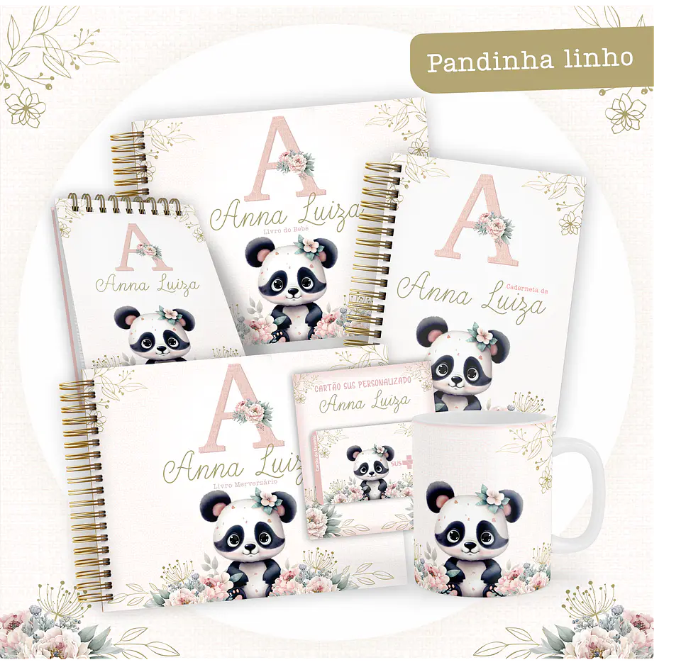 Arquivo Encadernação Baby Panda Linho Rosa Alfabeto - PAMELLA 1