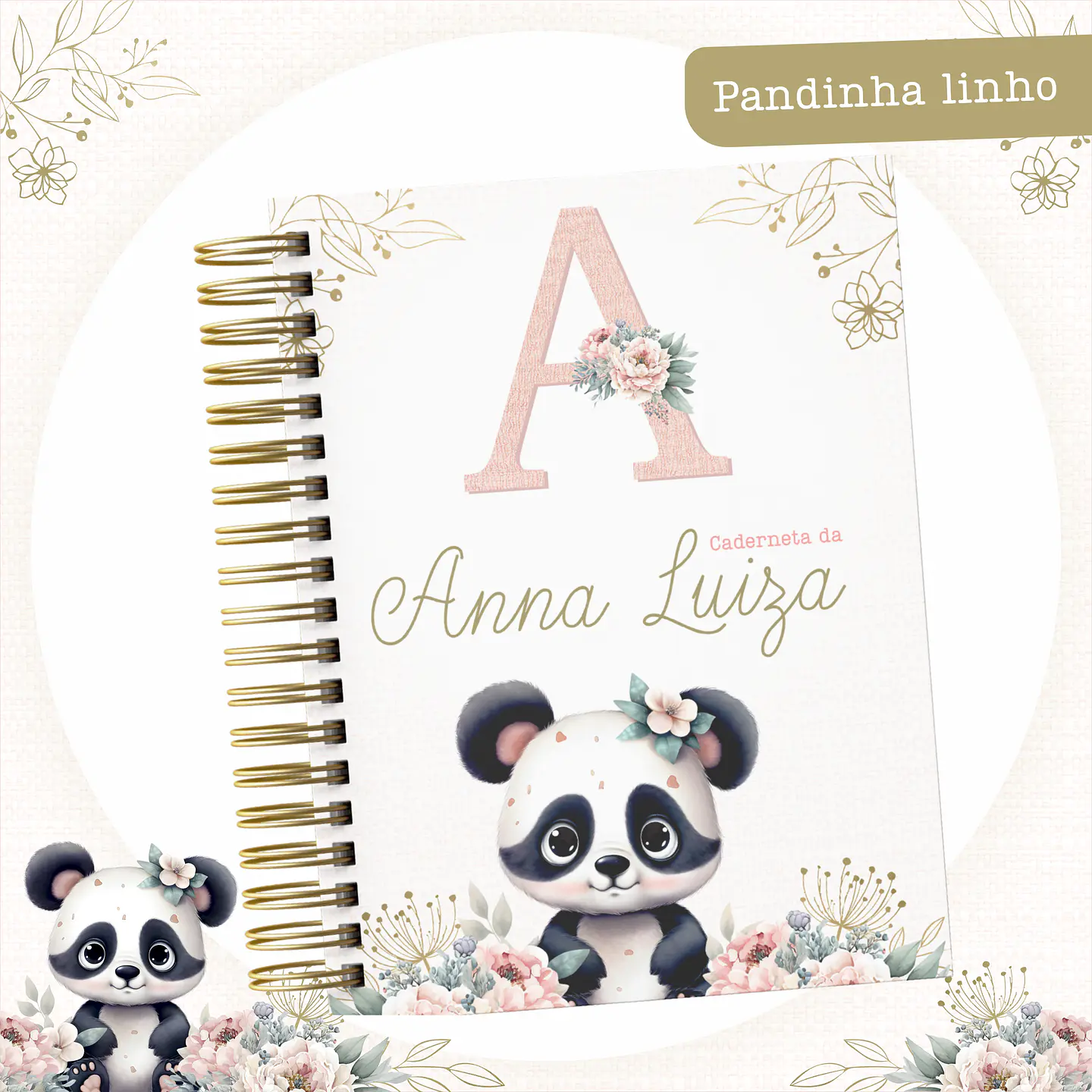 Arquivo Encadernação Baby Panda Linho Rosa Alfabeto - PAMELLA 7