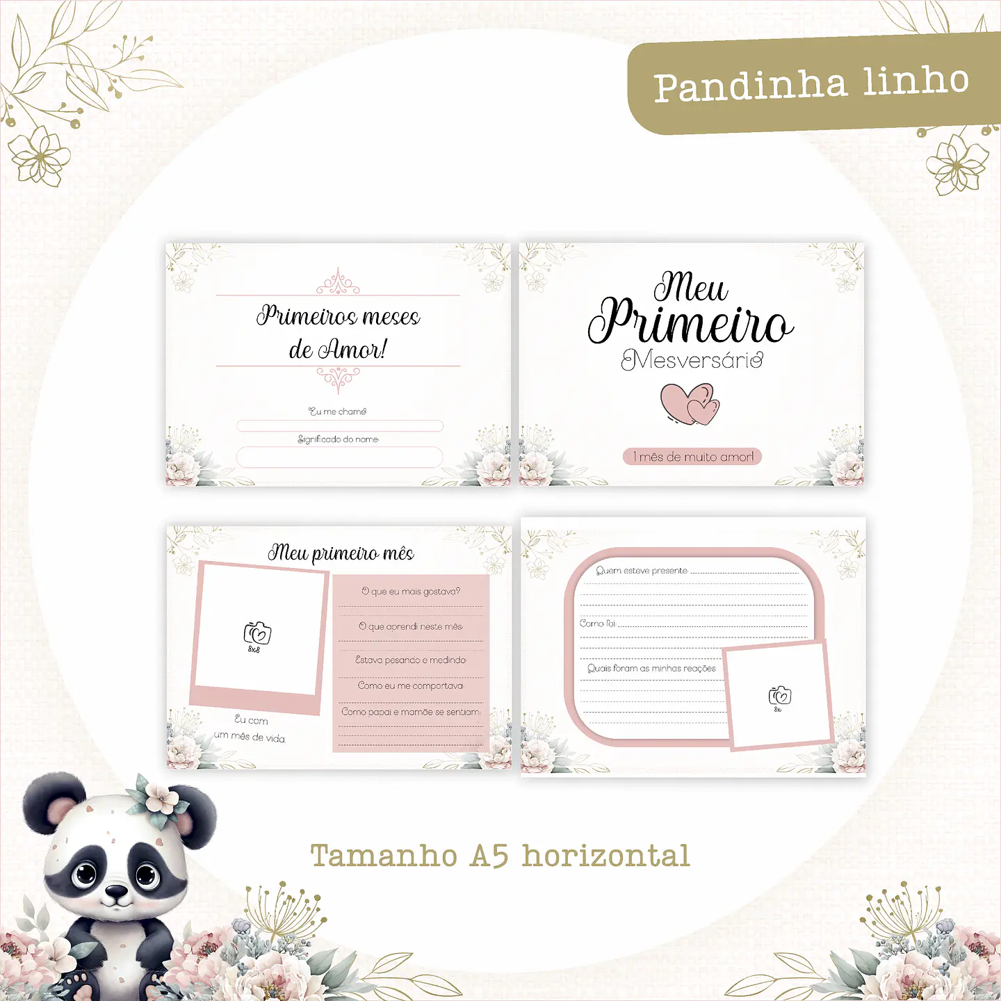 Arquivo Encadernação Baby Panda Linho Rosa Alfabeto - PAMELLA 8