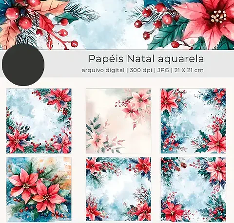 Kit Digital Natal Papéis Floral - Tutti