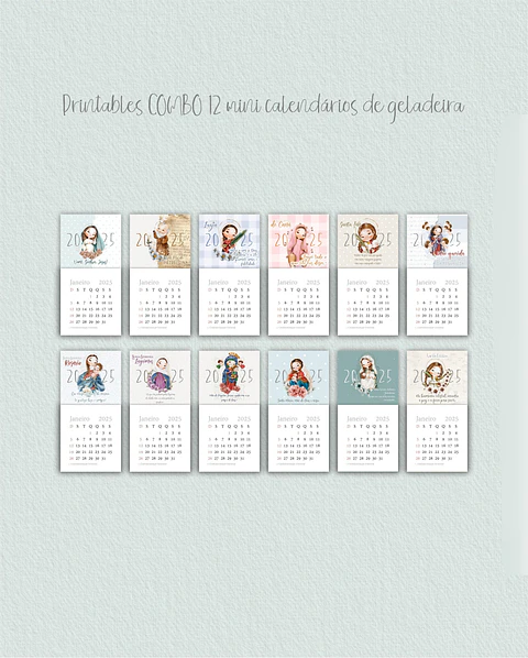 Arquivo COMBO 12 Mini calendário de geladeira 2025 santinhos diversos - Carinas Paper