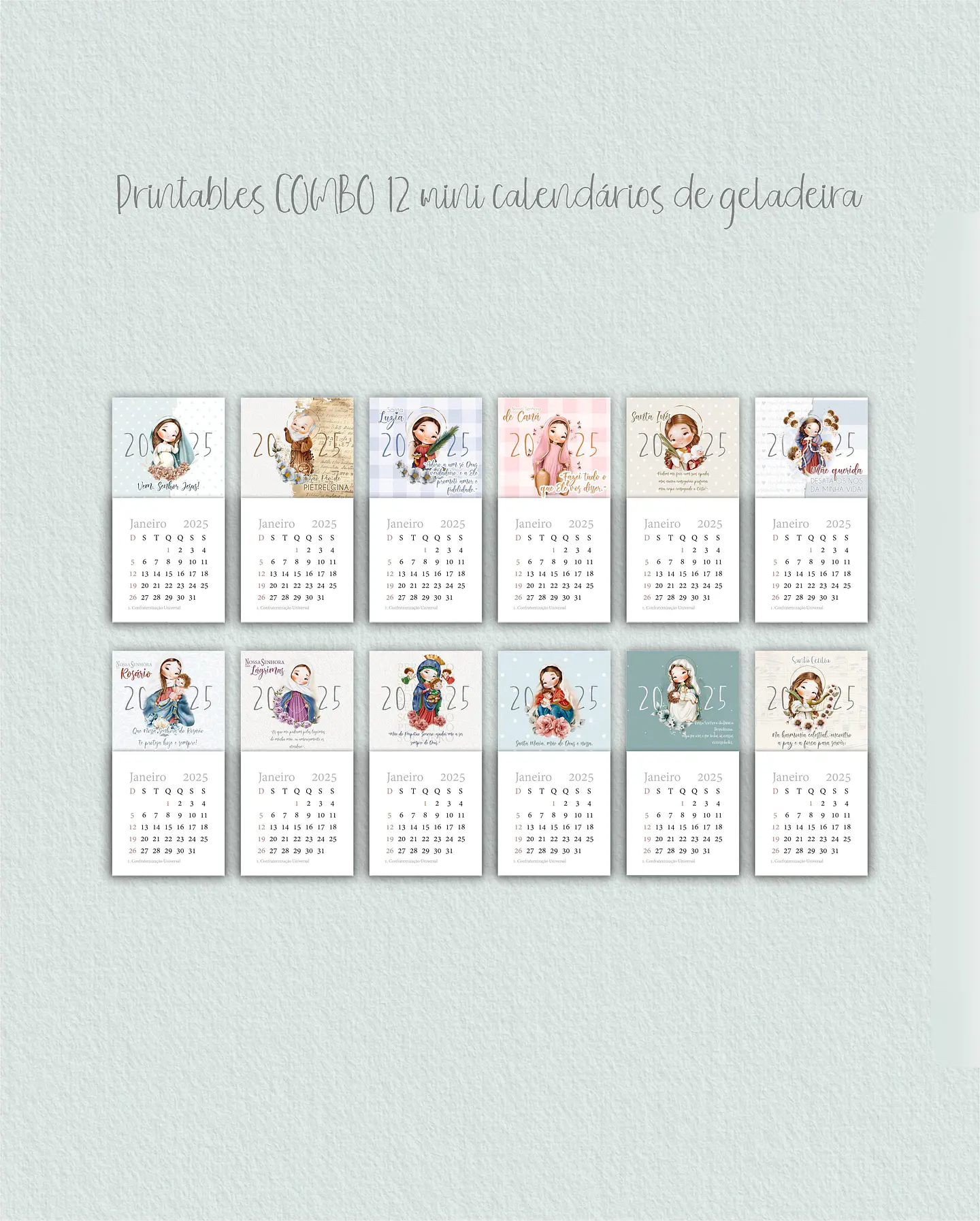 Arquivo COMBO 12 Mini calendário de geladeira 2025 santinhos diversos - Carinas Paper 1