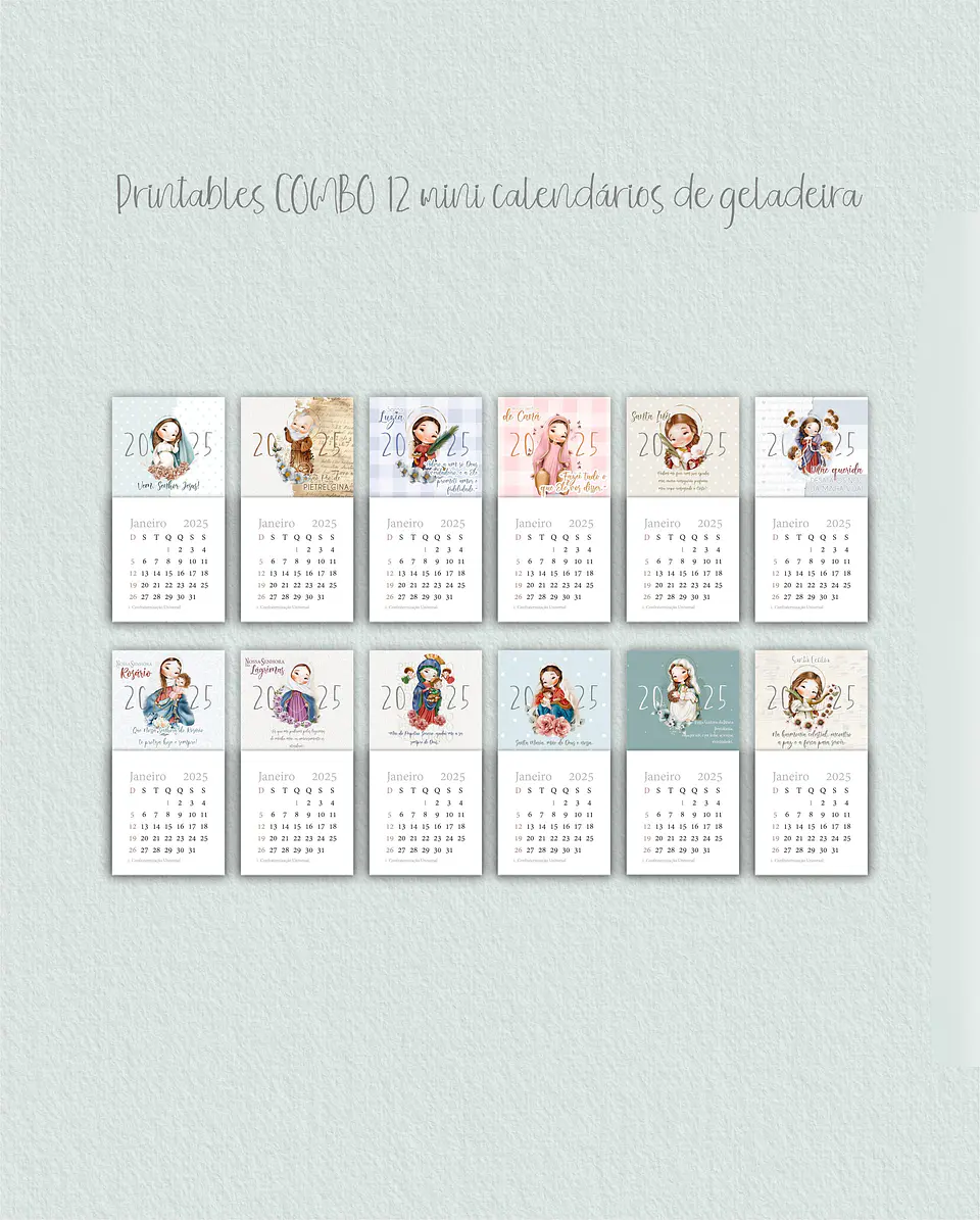 Arquivo COMBO 12 Mini calendário de geladeira 2025 santinhos diversos - Carinas Paper 1