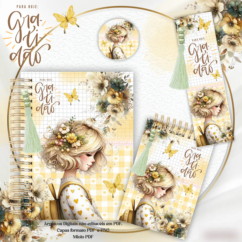 Arquivo Encadernação Kit Gratidão Floral Amarelo - Crys Arts 4