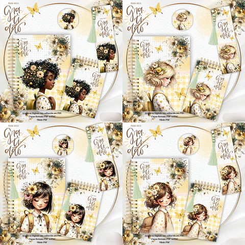 Arquivo Encadernação Kit Gratidão Floral Amarelo - Crys Arts