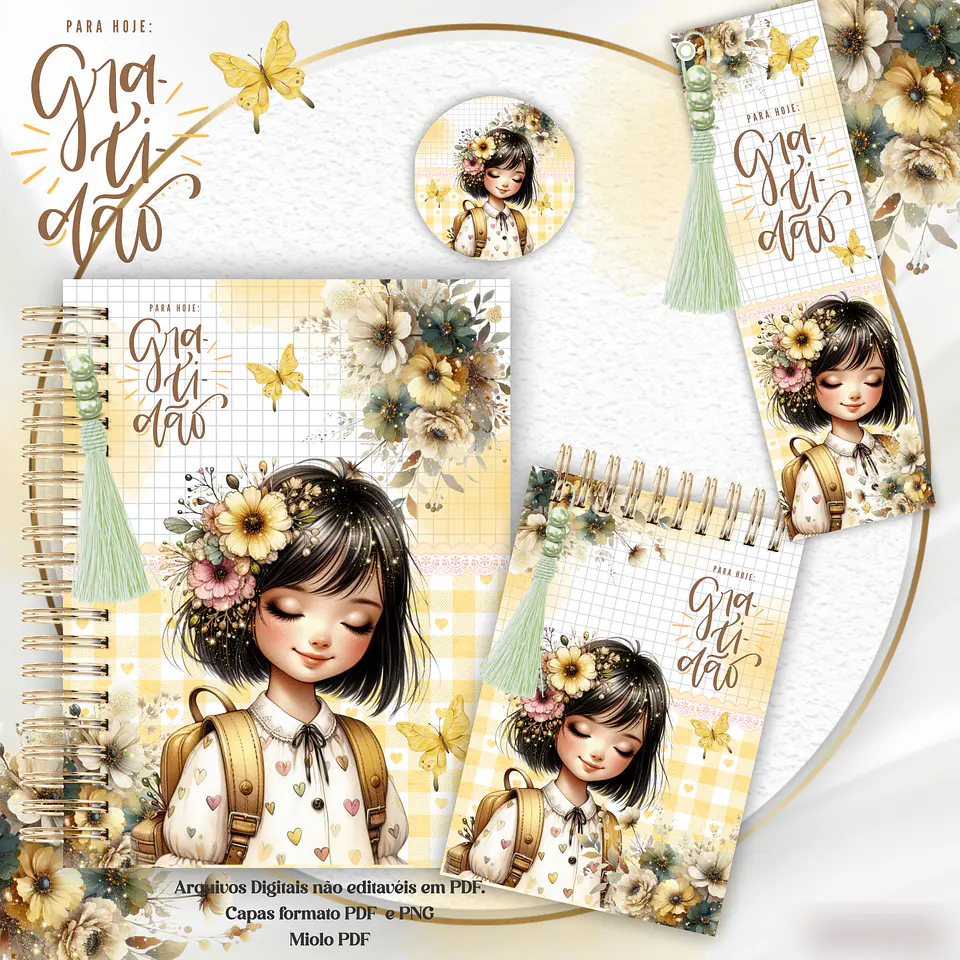 Arquivo Encadernação Kit Gratidão Floral Amarelo - Crys Arts 5