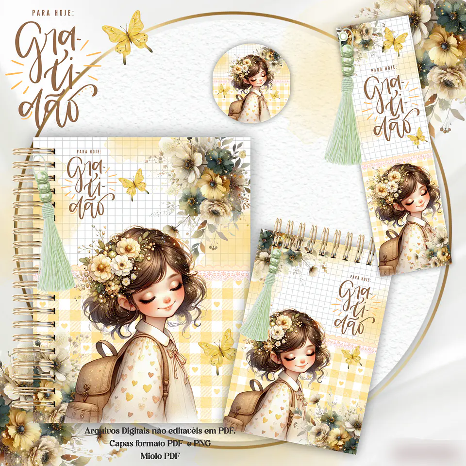 Arquivo Encadernação Kit Gratidão Floral Amarelo - Crys Arts 6
