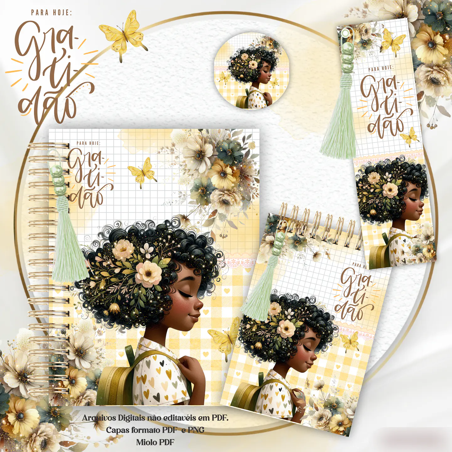 Arquivo Encadernação Kit Gratidão Floral Amarelo - Crys Arts 7