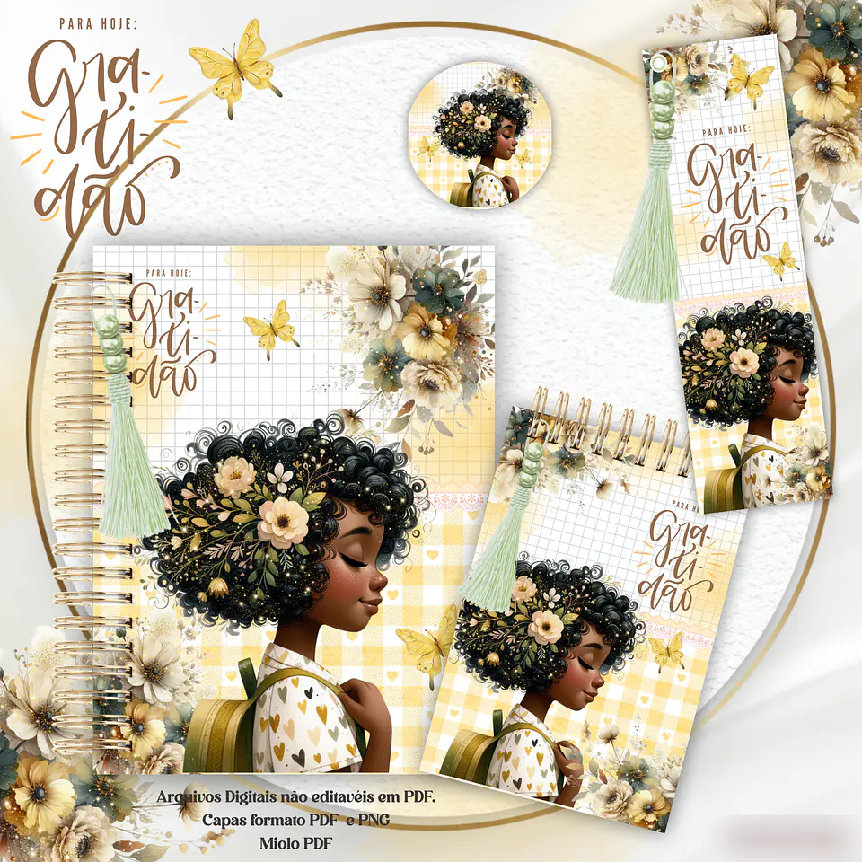 Arquivo Encadernação Kit Gratidão Floral Amarelo - Crys Arts 7