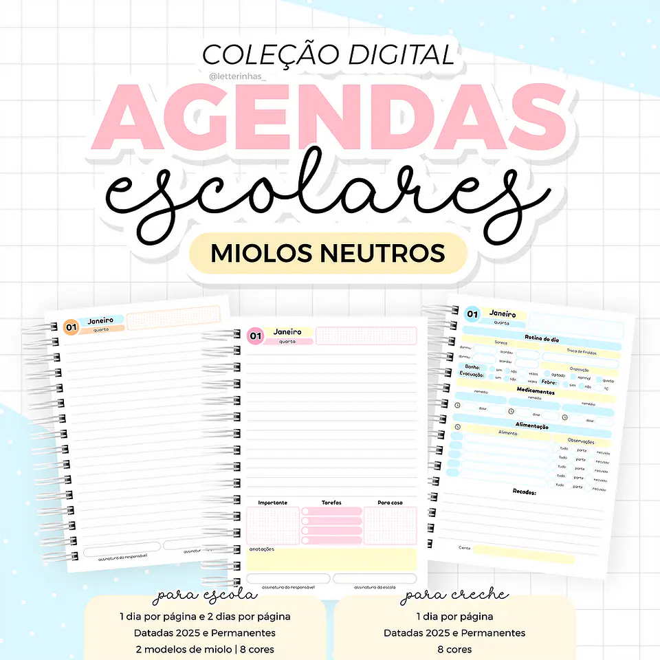 Arquivo Agendas Escolares 2025 Miolos Neutros - LETTERINHAS 1