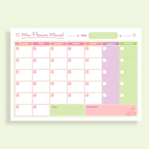 Arquivo Planner de Mesa Mensal e Semanal A4 - Telma Contel