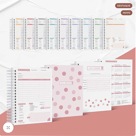 Arquivo Caderno de Pedidos Minimalista 10 cores + Capas - AMARANTTO
