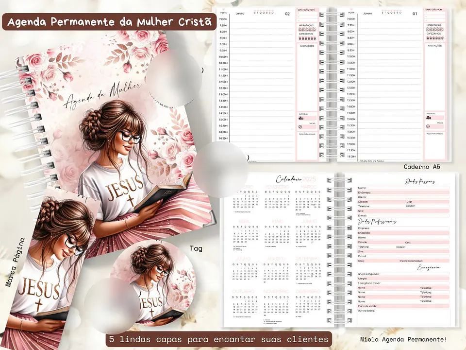 Arquivo Agenda Permanente da Mulher Cristã Floral Rosa - ENCADERNA COM AMOR 1